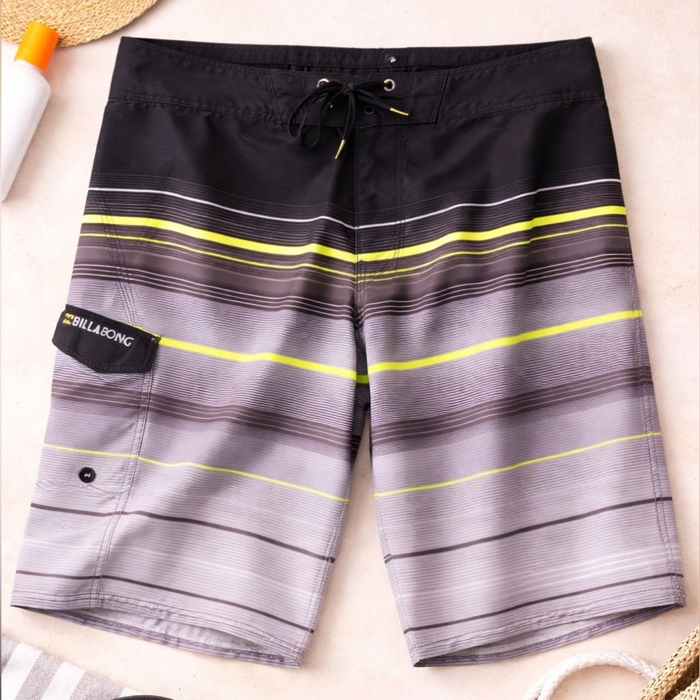 Billabong Recycler Premium X Board Shorts Gray Neon Stripe Size 38